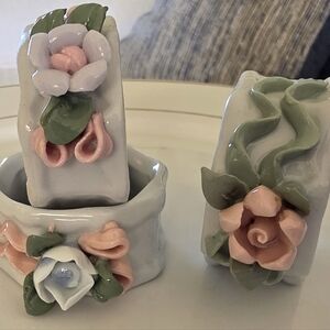 Vintage Porcelain Floral Napkin Rings – Set of 3 – Hand Painted Roses